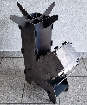 Raketenofen Rocket Stove Stecksystem aus 3 mm Stahl Höhe 57 cm