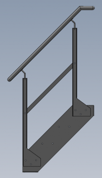 Preview: Stahltreppe 4-stufig mit Geländer Breite von 600 - 1400 mm Wandmontage